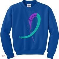 Suicide Prevention Cool Gift Purple And Teal Graffiti Ribbon Kids Sweatshirt thumb 0