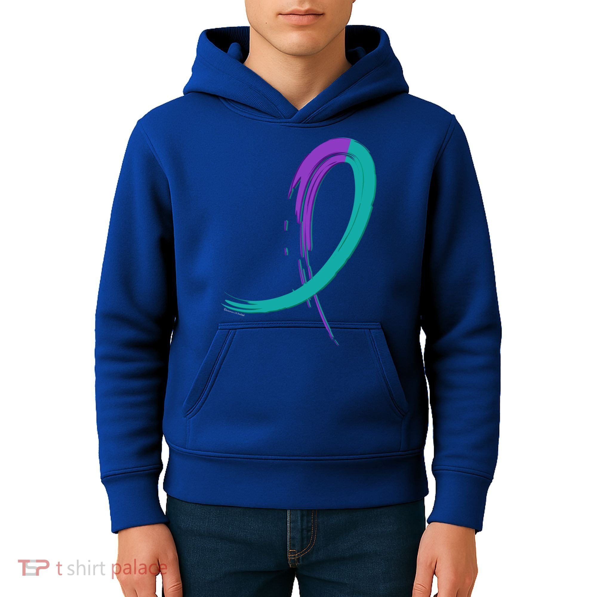 Suicide Prevention Cool Gift Purple And Teal Graffiti Ribbon Kids Hoodie