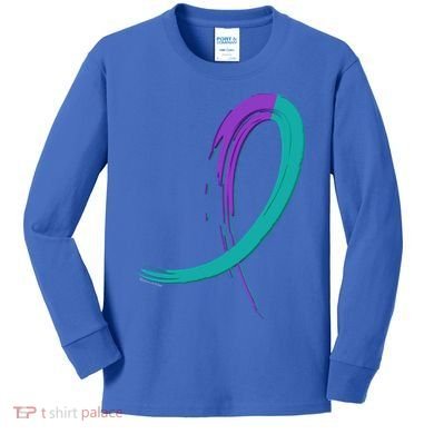 Suicide Prevention Cool Gift Purple And Teal Graffiti Ribbon Kids Long Sleeve Shirt