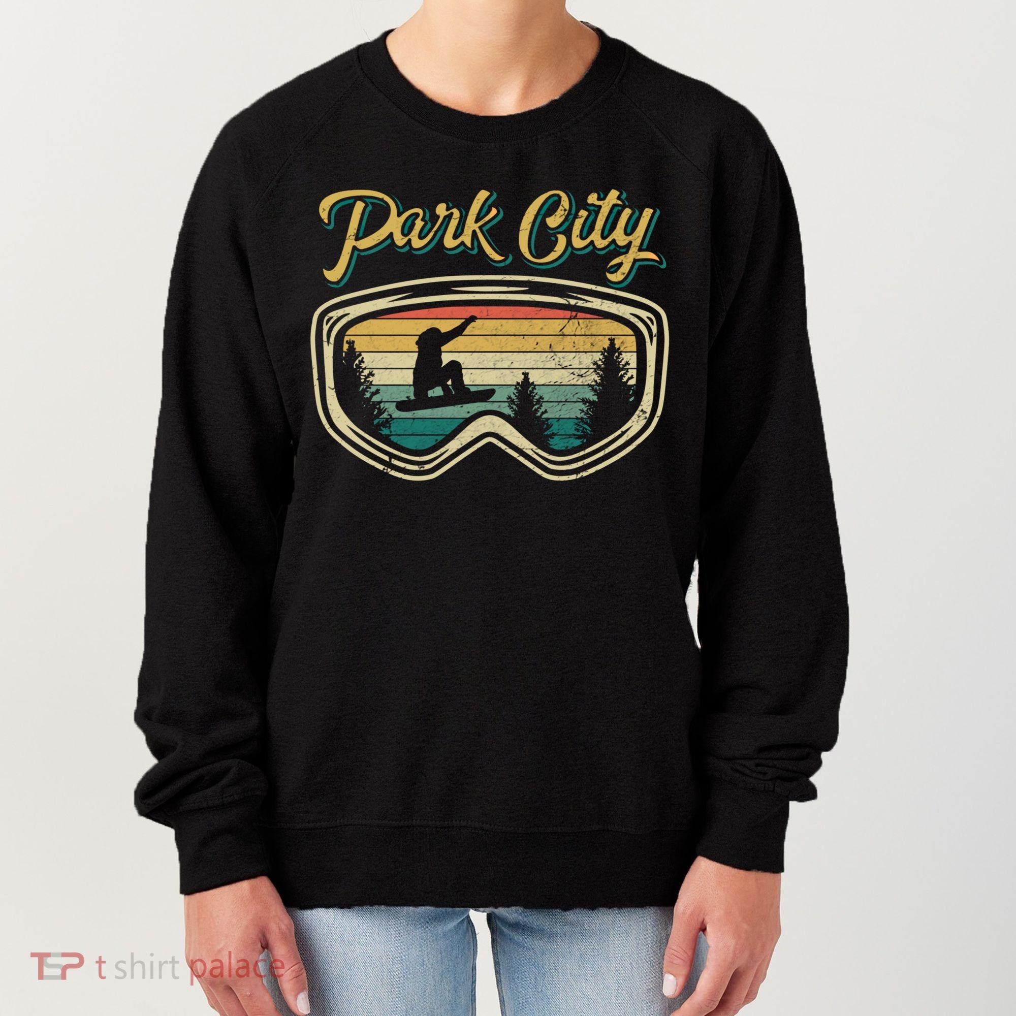 Snowboard Park City Utah Distressed Goggles Big Air Snow Gift Women's Sweatshirt