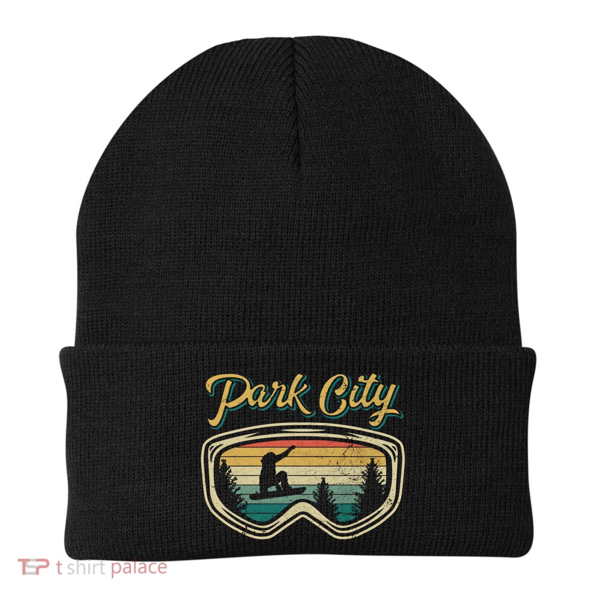 Snowboard Park City Utah Distressed Goggles Big Air Snow Gift Beanie