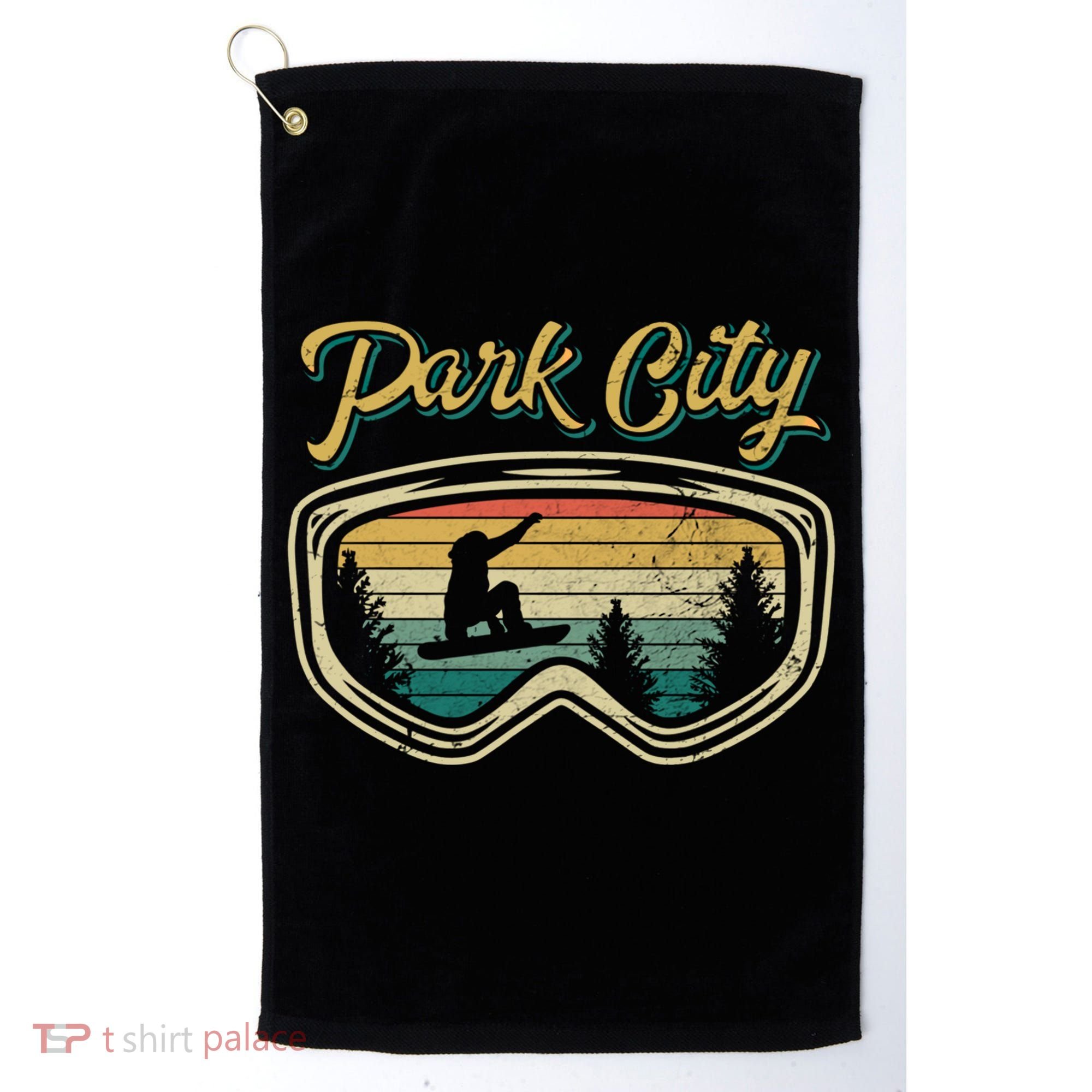 Snowboard Park City Utah Distressed Goggles Big Air Snow Gift Golf Towel
