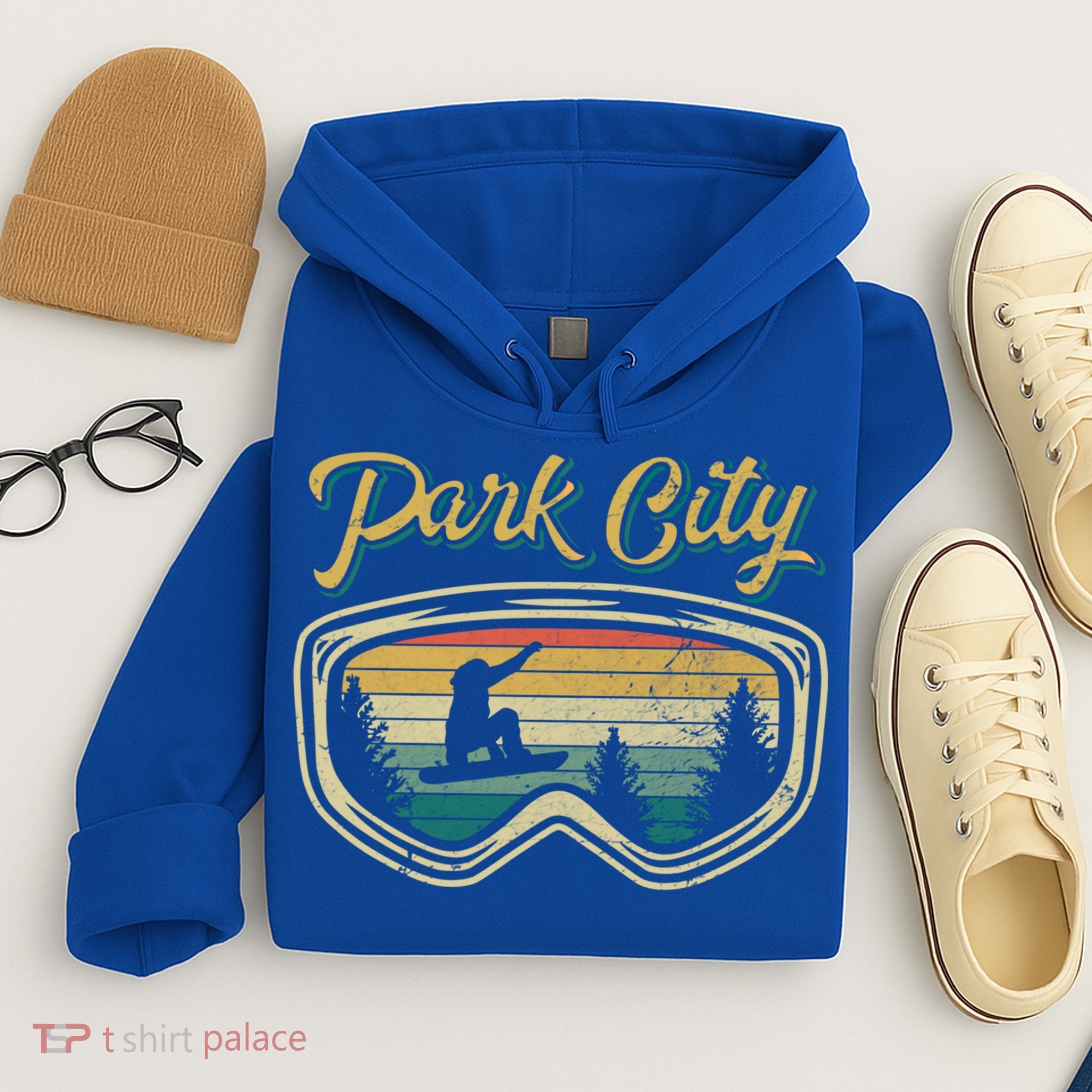 Snowboard Park City Utah Distressed Goggles Big Air Snow Gift Hoodie