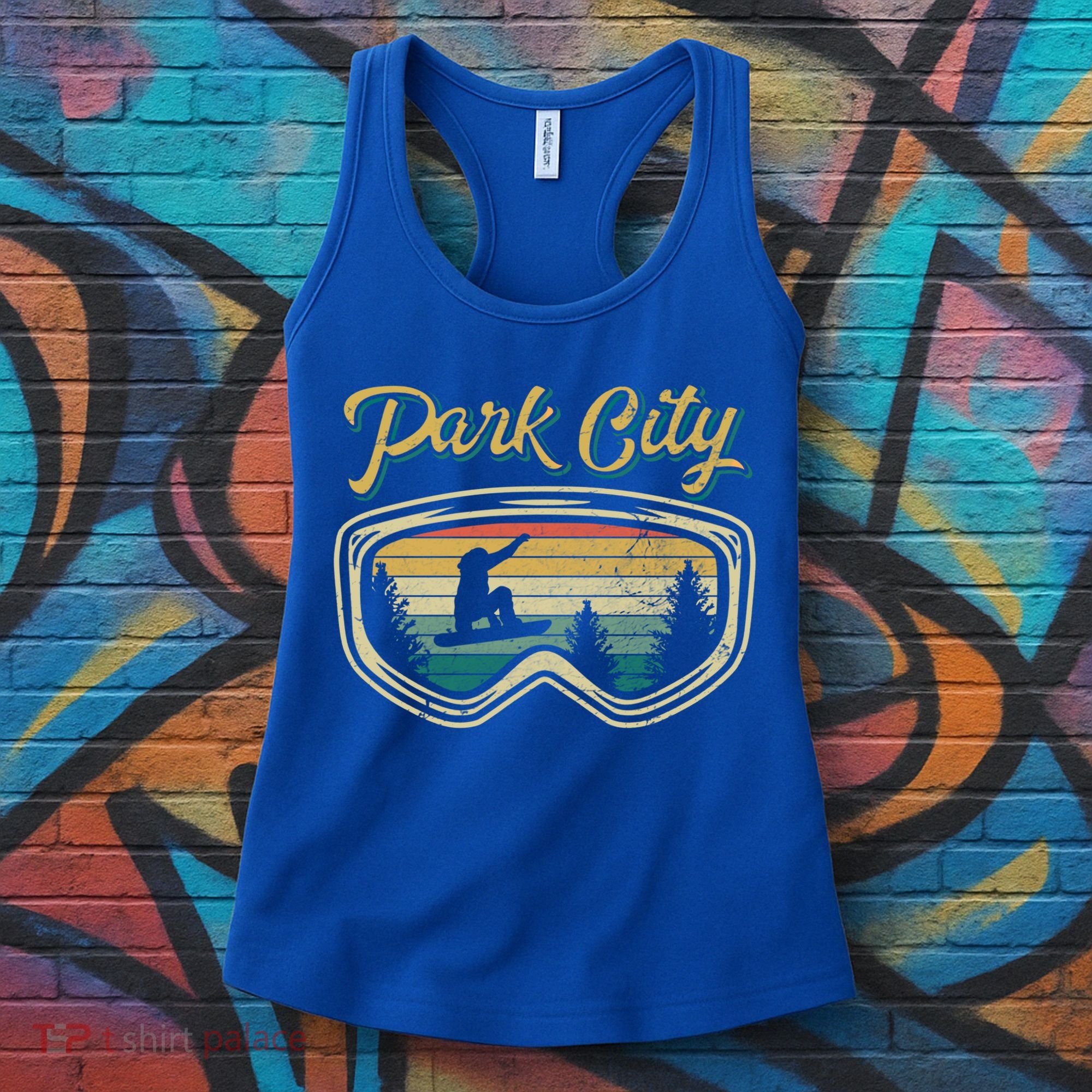 Snowboard Park City Utah Distressed Goggles Big Air Snow Gift Women's Tank Top