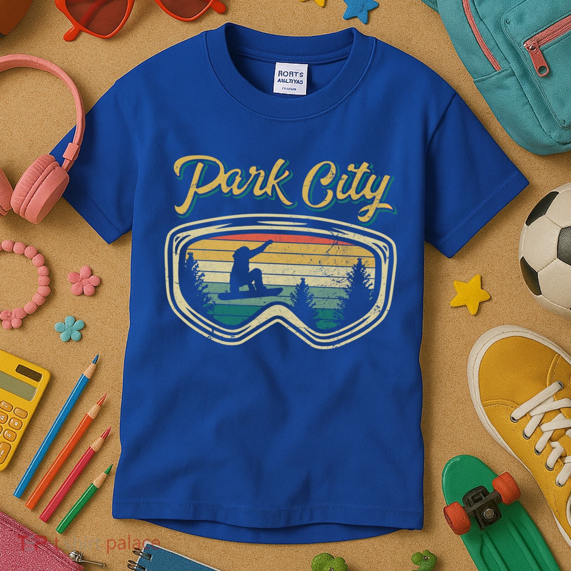 Snowboard Park City Utah Distressed Goggles Big Air Snow Gift Kids T-Shirt