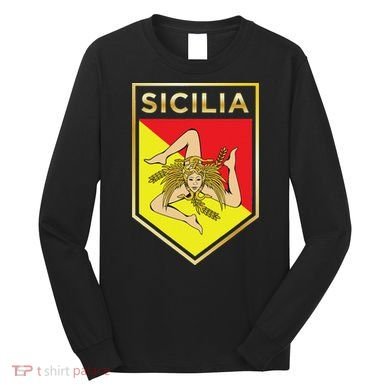 Sicilian Pride Crest And Shield Sicilian Flag Long Sleeve Shirt