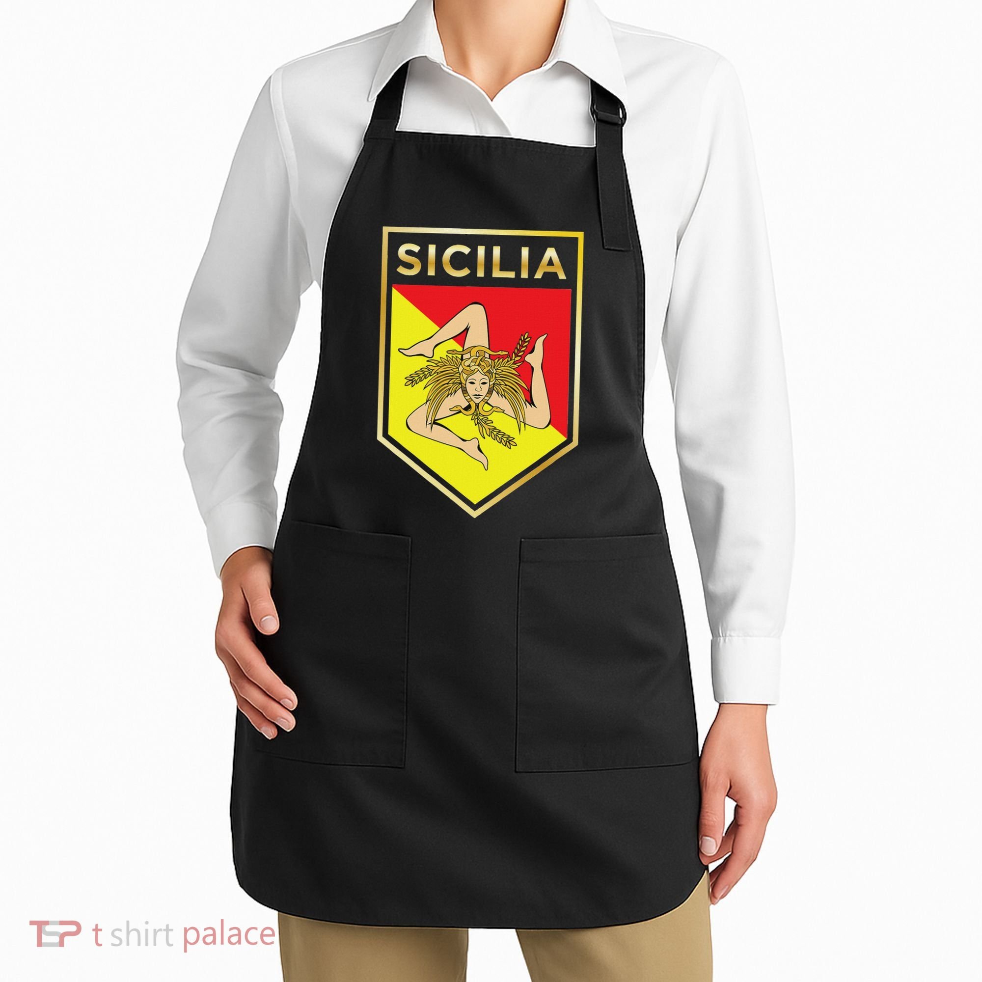 Sicilian Pride Crest And Shield Sicilian Flag Apron