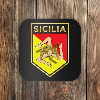 Sicilian Pride Crest And Shield Sicilian Flag Coaster
