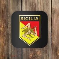 Sicilian Pride Crest And Shield Sicilian Flag Coaster thumb 0