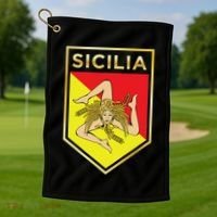 Sicilian Pride Crest And Shield Sicilian Flag Golf Towel thumb 1