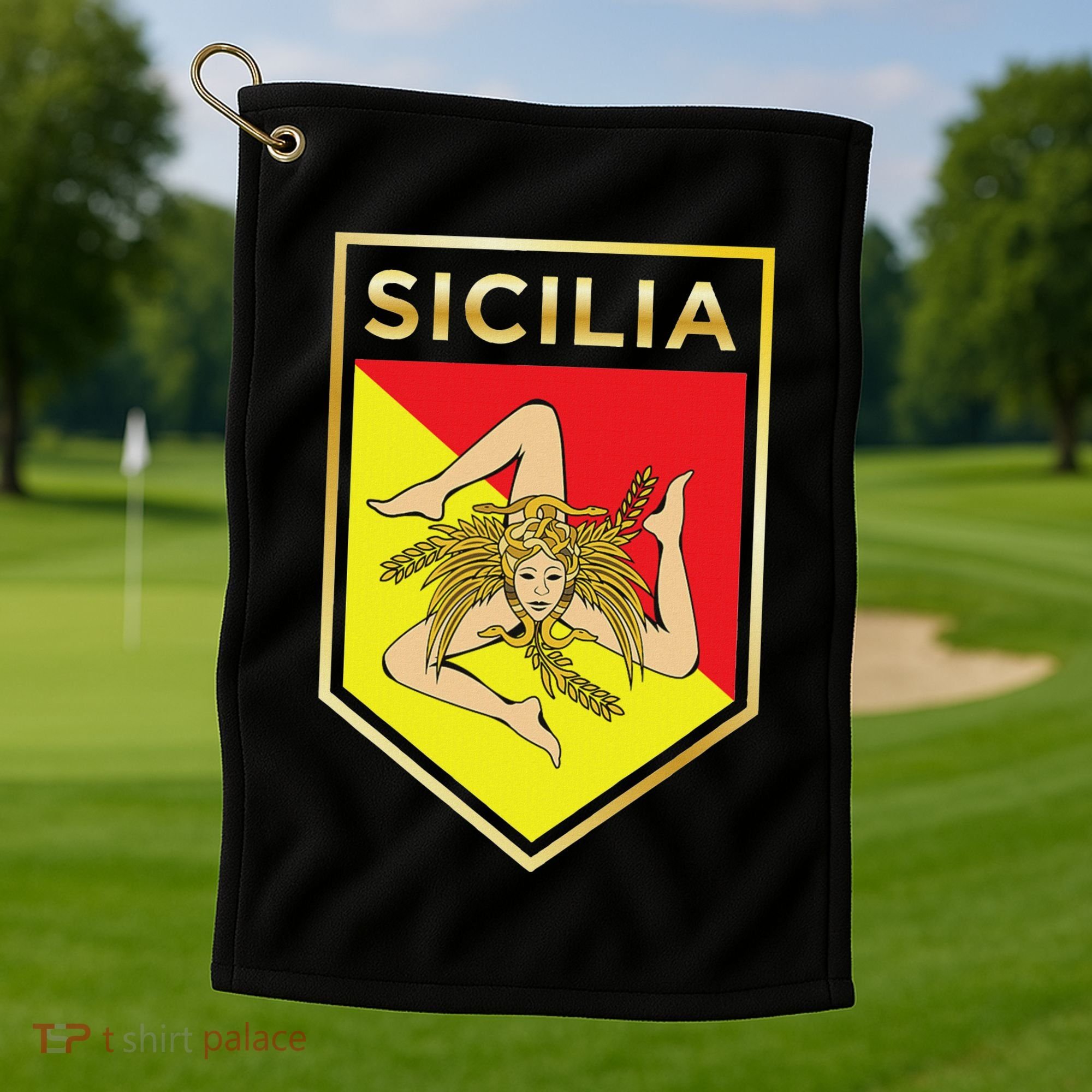 Sicilian Pride Crest And Shield Sicilian Flag Golf Towel