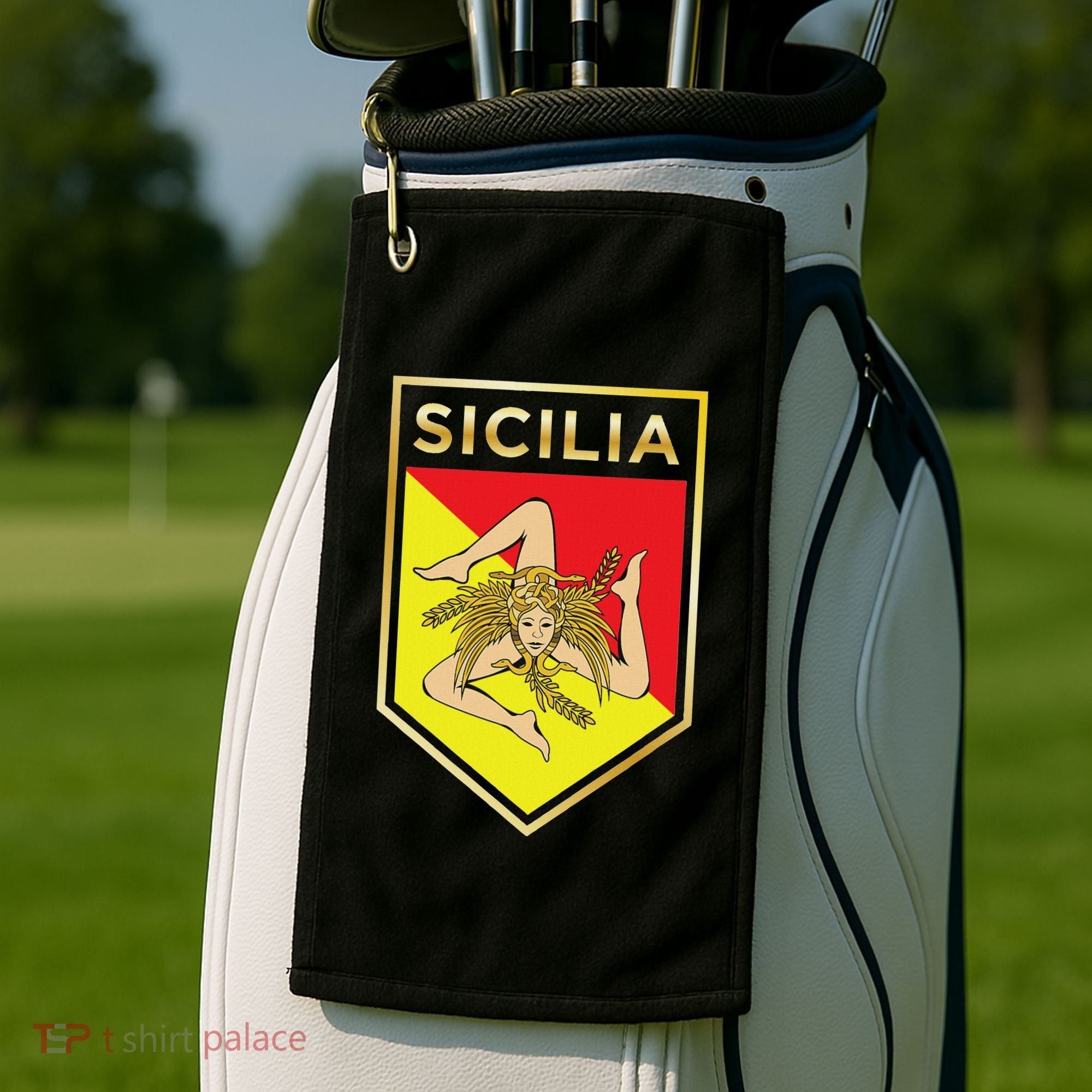 Sicilian Pride Crest And Shield Sicilian Flag Golf Towel