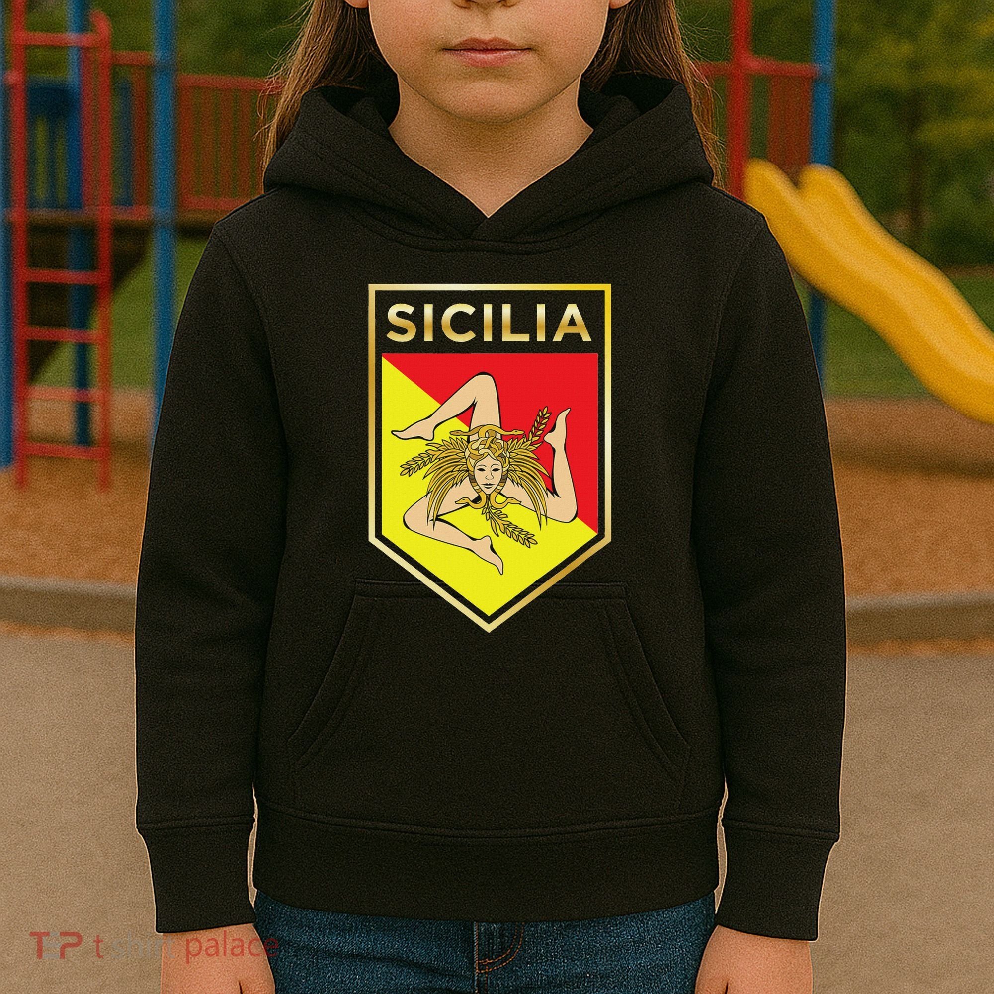 Sicilian Pride Crest And Shield Sicilian Flag Kids Hoodie