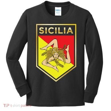 Sicilian Pride Crest And Shield Sicilian Flag Kids Long Sleeve Shirt