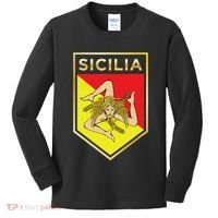 Sicilian Pride Crest And Shield Sicilian Flag Kids Long Sleeve Shirt thumb 0