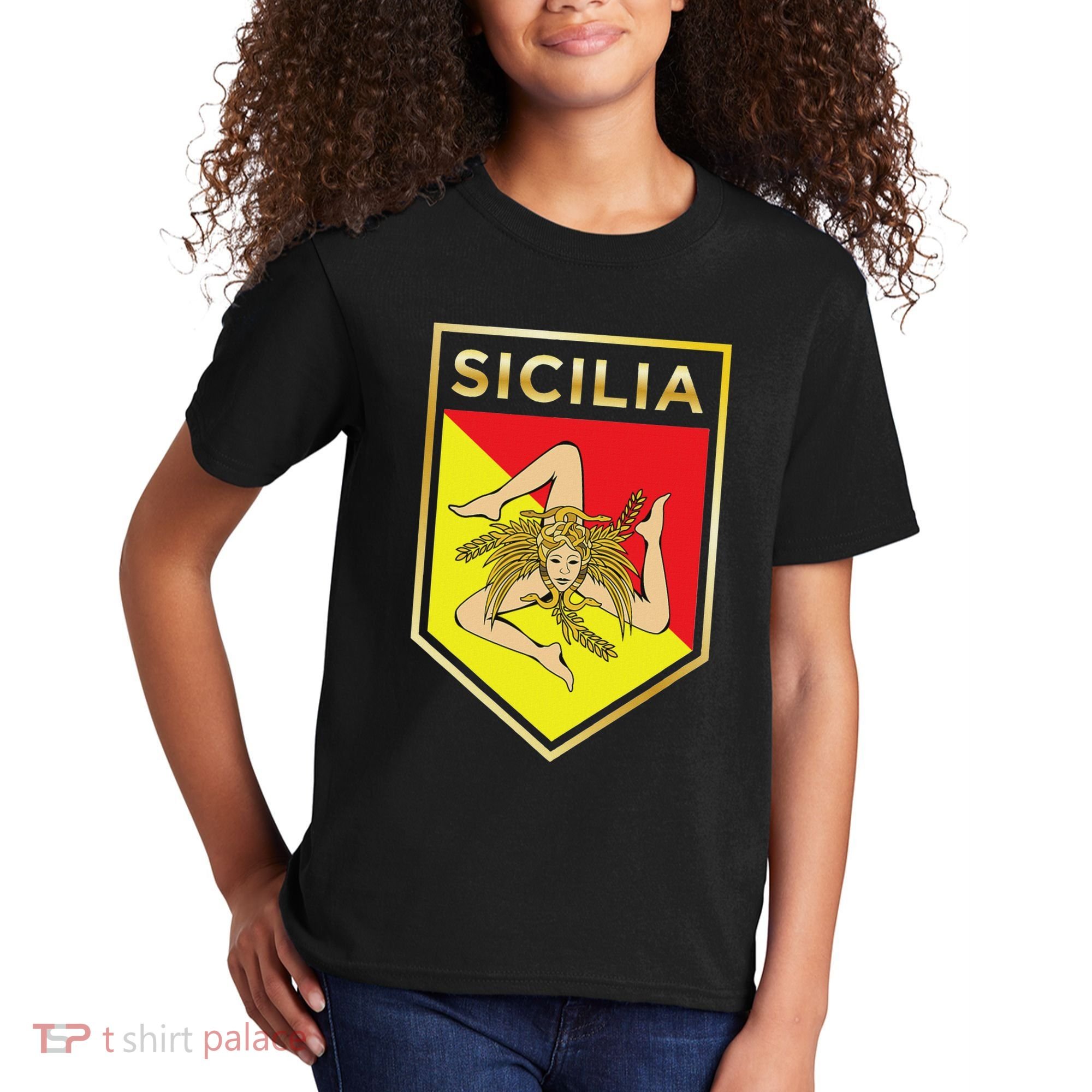 Sicilian Pride Crest And Shield Sicilian Flag Kids T-Shirt