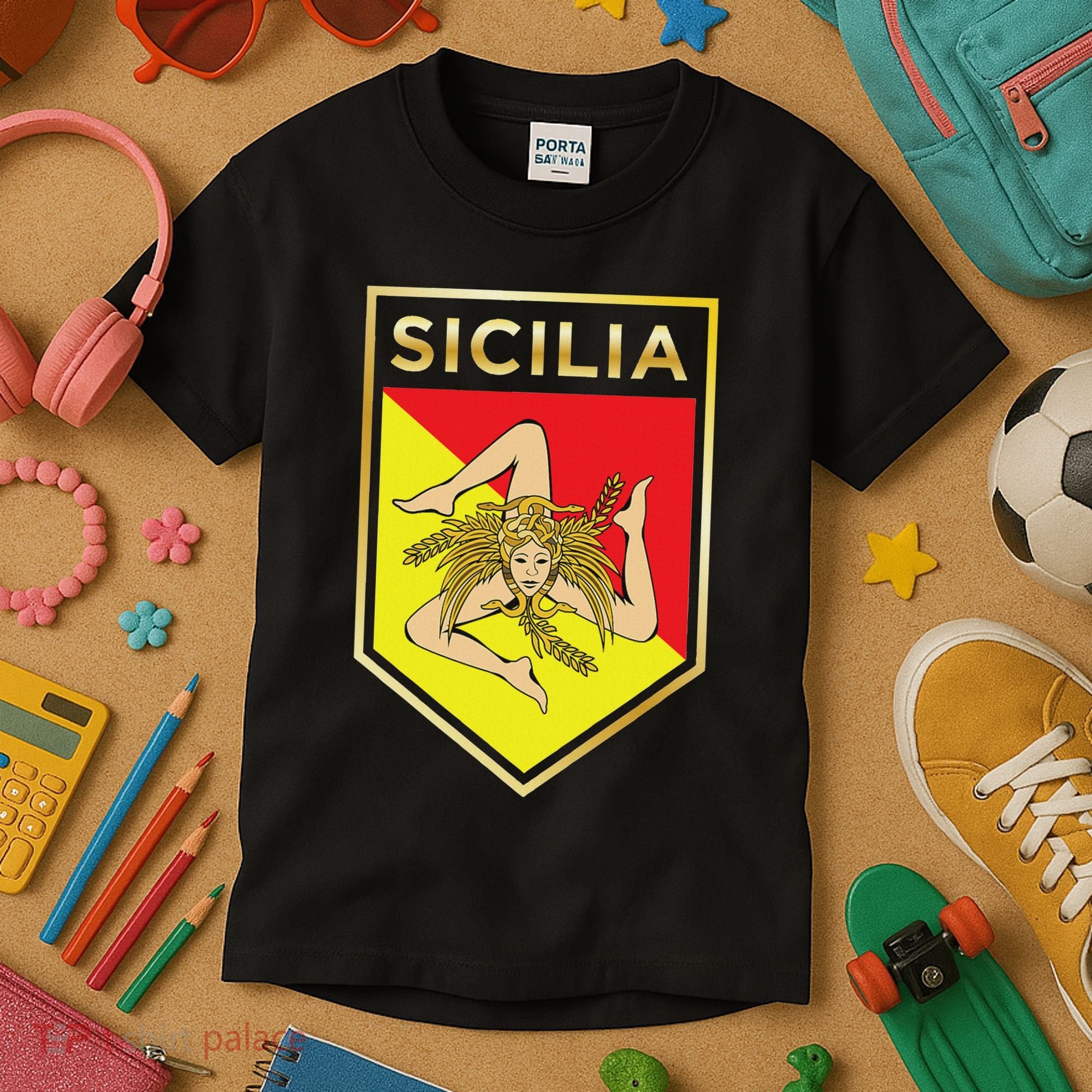 Sicilian Pride Crest And Shield Sicilian Flag Kids T-Shirt