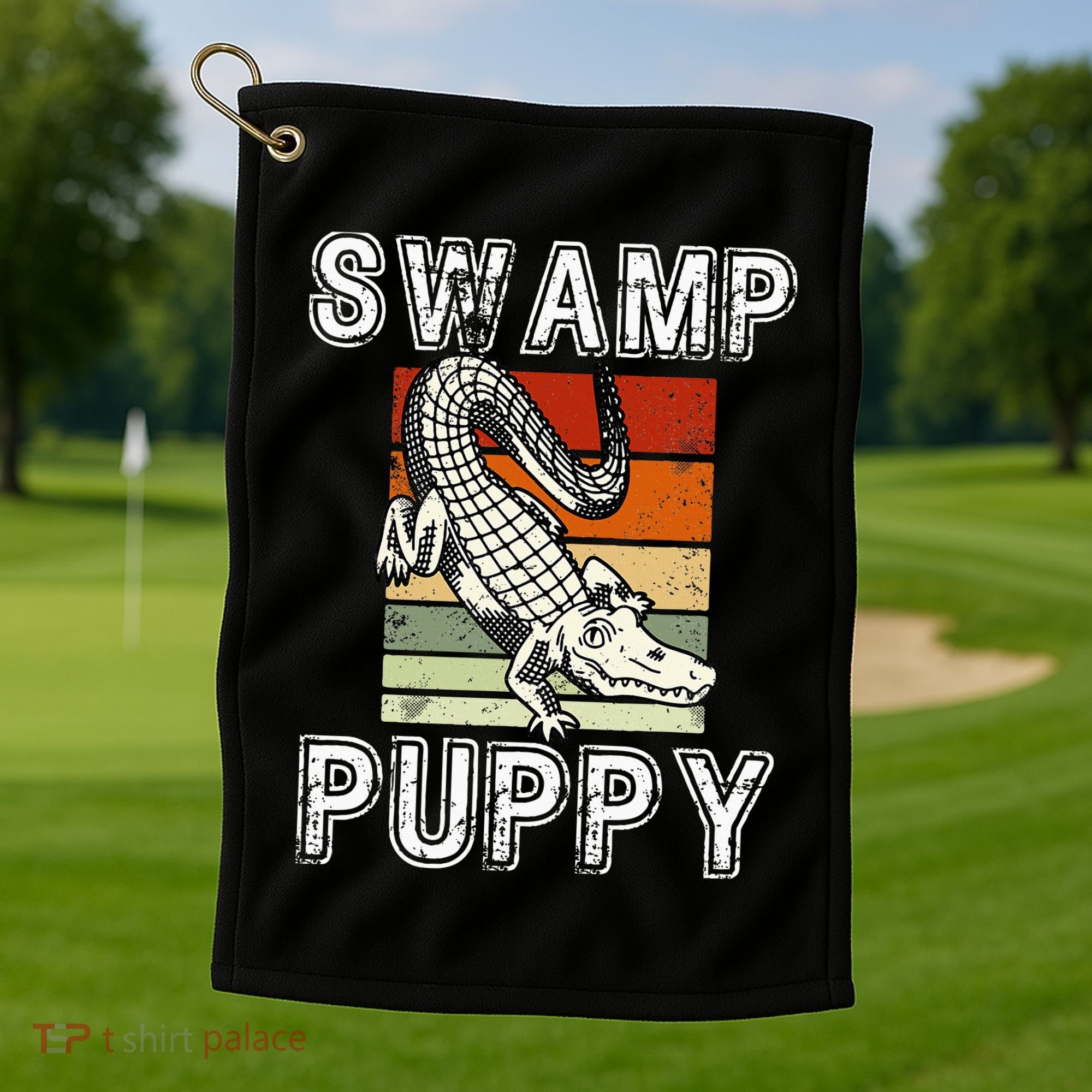 Swamp Puppy Cute Funny Sarcastic Alligator Crocodile Golf Towel