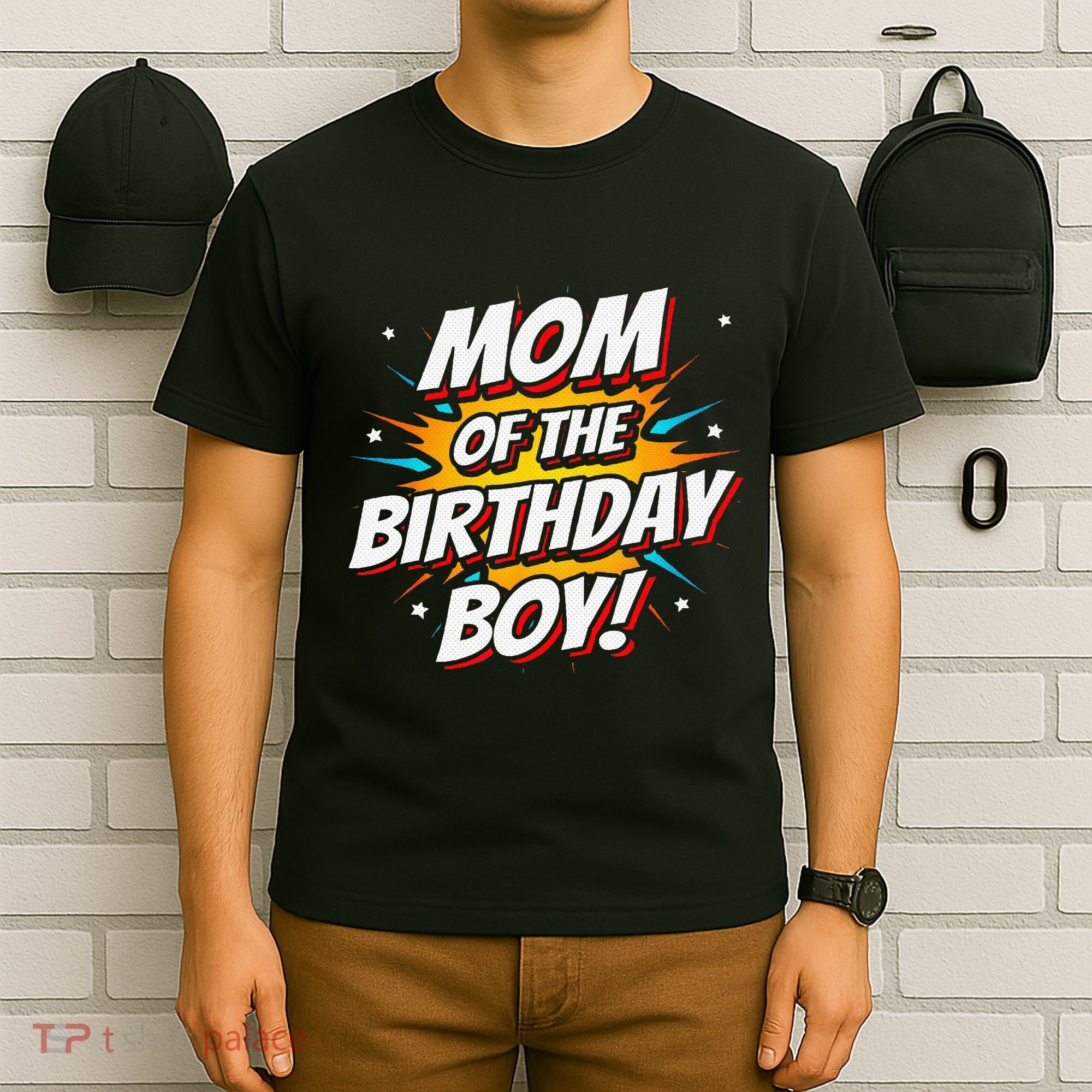 Superhero Party Comics Birthday Mom Of Birthday Boy T-Shirt