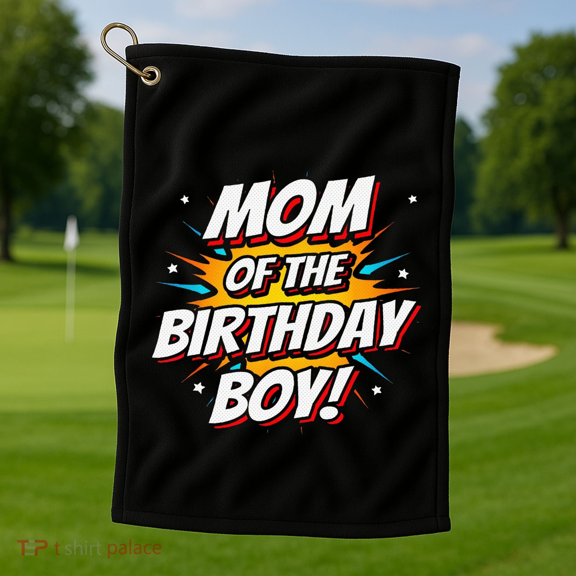 Superhero Party Comics Birthday Mom Of Birthday Boy Golf Towel
