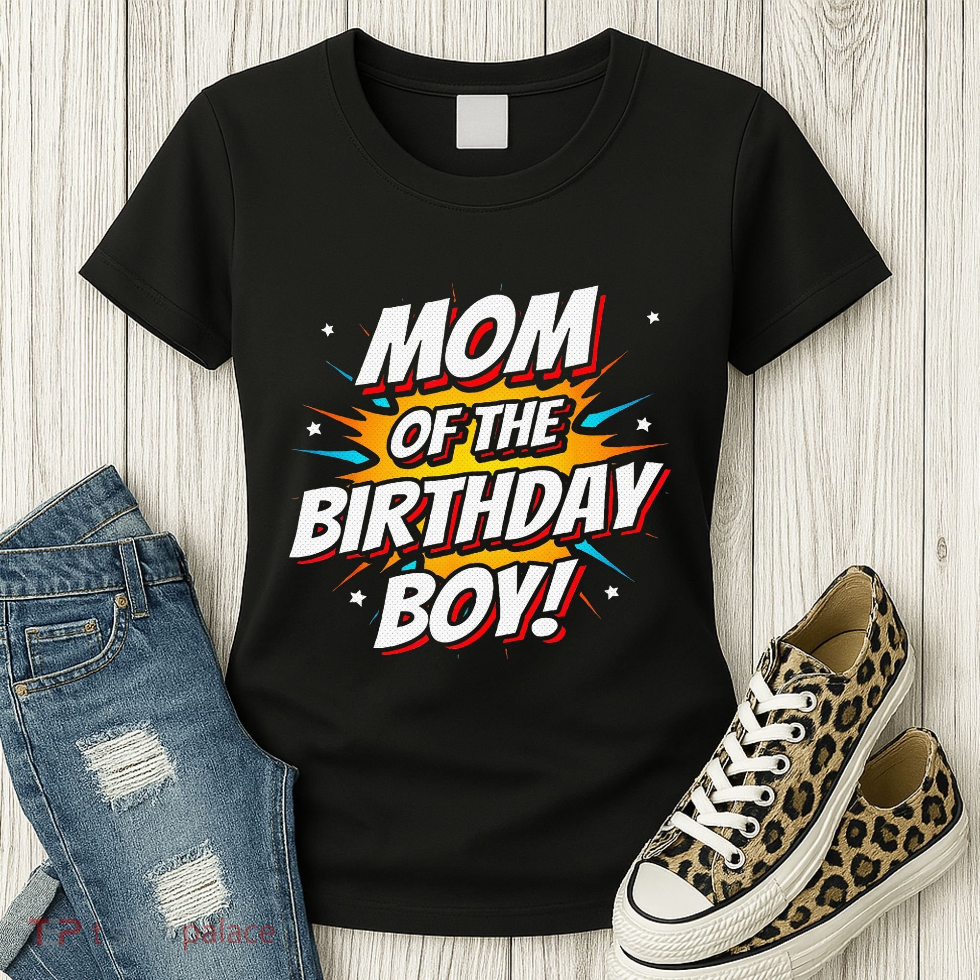 Superhero Party Comics Birthday Mom Of Birthday Boy Women's T-Shirt