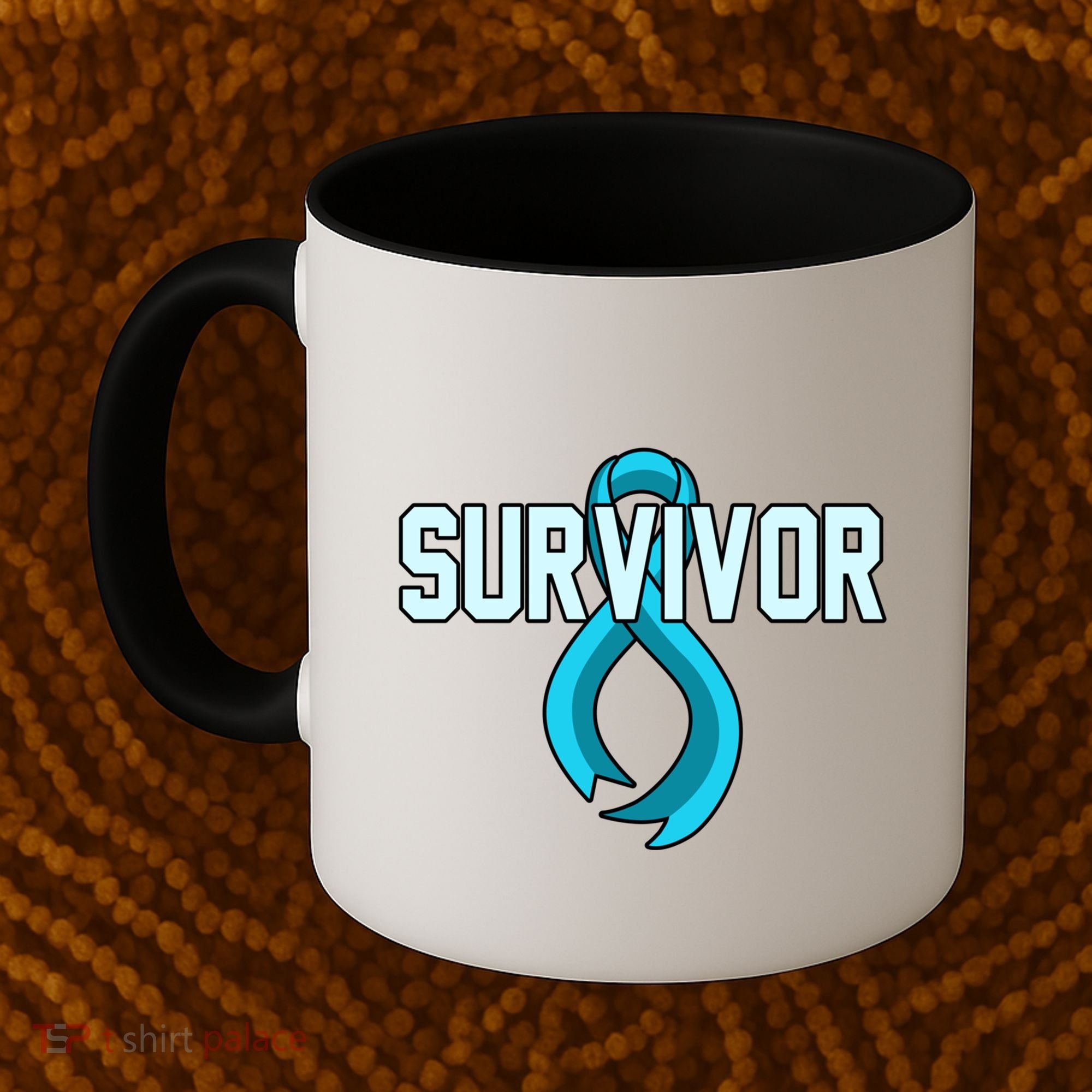 Survivor Prostate Cancer Awareness Blue Ribbon Graphic Gift Coffee Mug