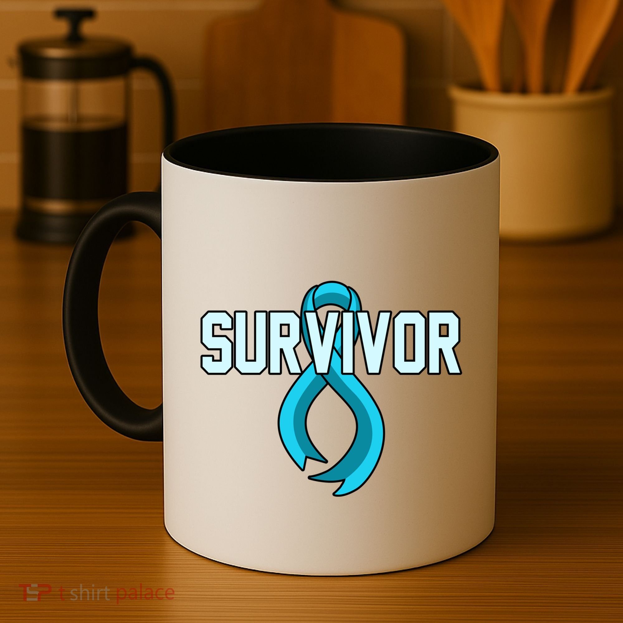 Survivor Prostate Cancer Awareness Blue Ribbon Graphic Gift Coffee Mug