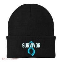 Survivor Prostate Cancer Awareness Blue Ribbon Graphic Gift Beanie thumb 0