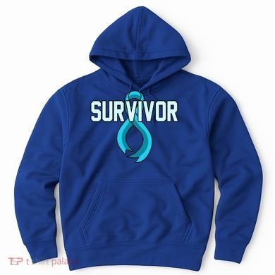 Survivor Prostate Cancer Awareness Blue Ribbon Graphic Gift Hoodie