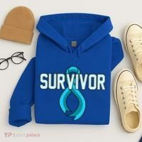Survivor Prostate Cancer Awareness Blue Ribbon Graphic Gift Hoodie thumb 4