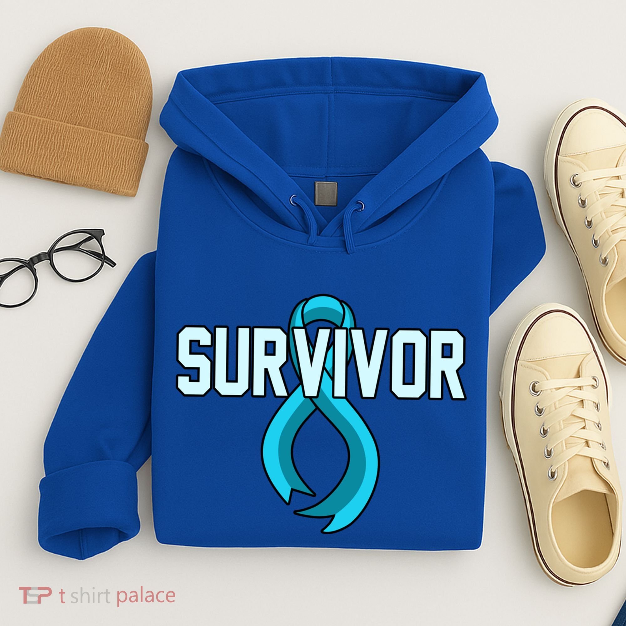Survivor Prostate Cancer Awareness Blue Ribbon Graphic Gift Hoodie