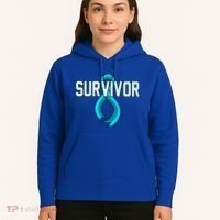 Survivor Prostate Cancer Awareness Blue Ribbon Graphic Gift Hoodie thumb 5