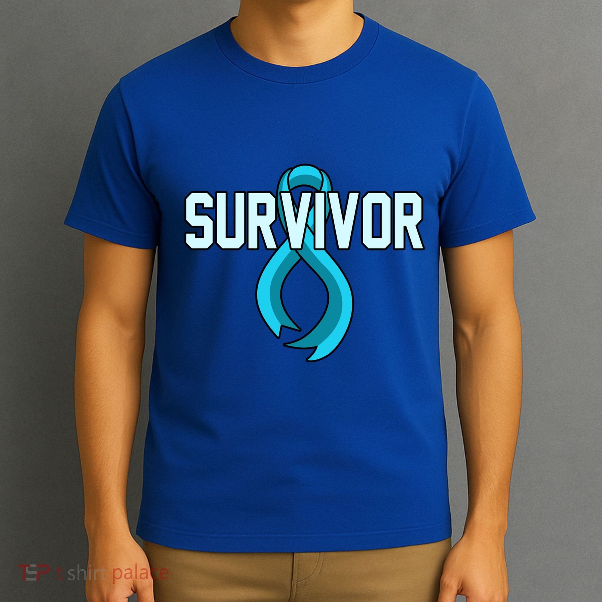 Survivor Prostate Cancer Awareness Blue Ribbon Graphic Gift T-Shirt