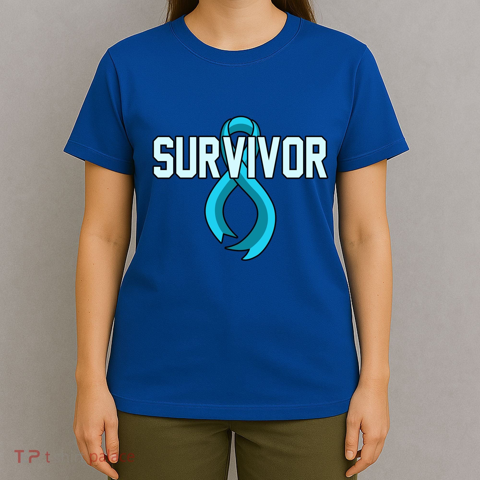 Survivor Prostate Cancer Awareness Blue Ribbon Graphic Gift T-Shirt