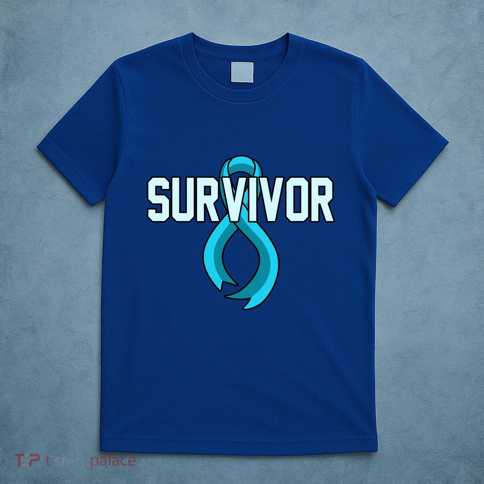 Survivor Prostate Cancer Awareness Blue Ribbon Graphic Gift T-Shirt