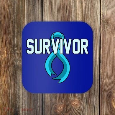 Survivor Prostate Cancer Awareness Blue Ribbon Graphic Gift Coaster