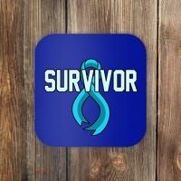 Survivor Prostate Cancer Awareness Blue Ribbon Graphic Gift Coaster thumb 0