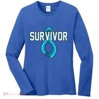 Survivor Prostate Cancer Awareness Blue Ribbon Graphic Gift Women's Long Sleeve Shirt thumb 0