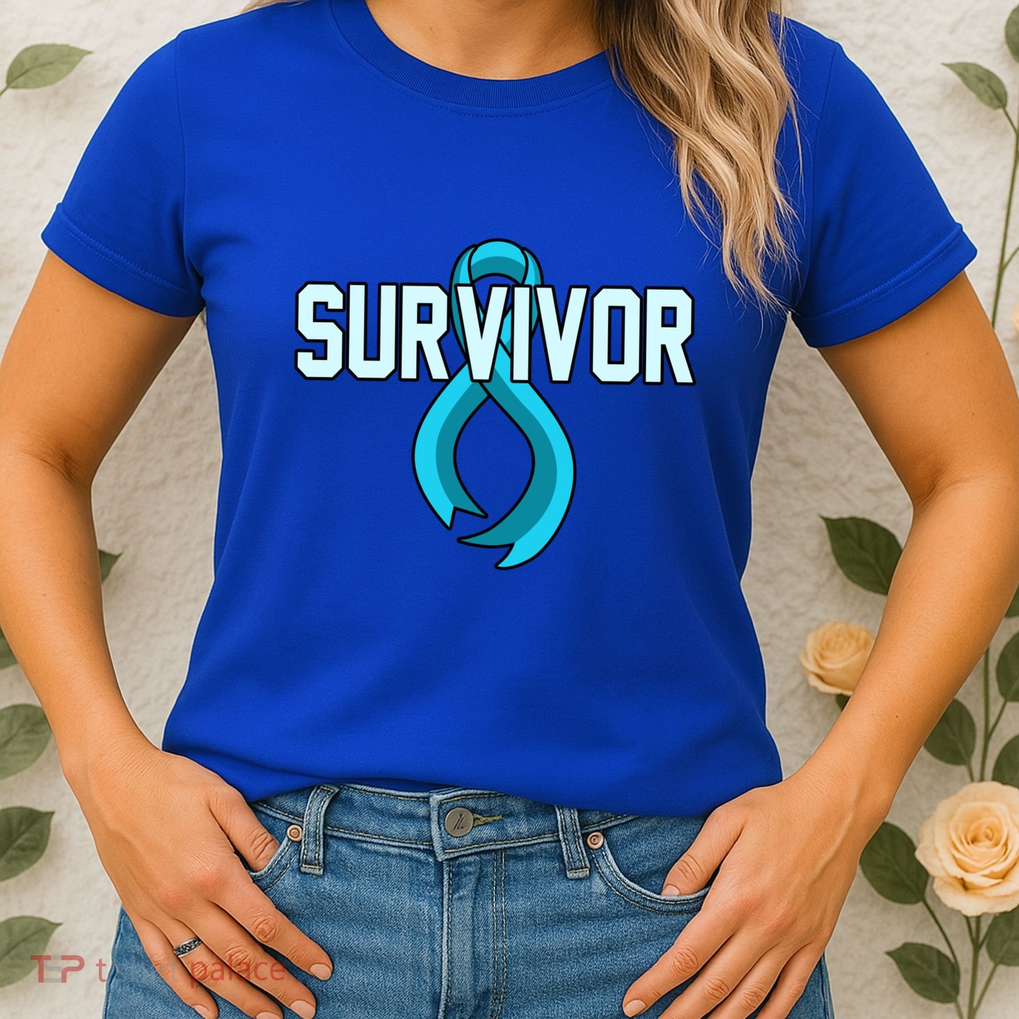Survivor Prostate Cancer Awareness Blue Ribbon Graphic Gift Women's T-Shirt