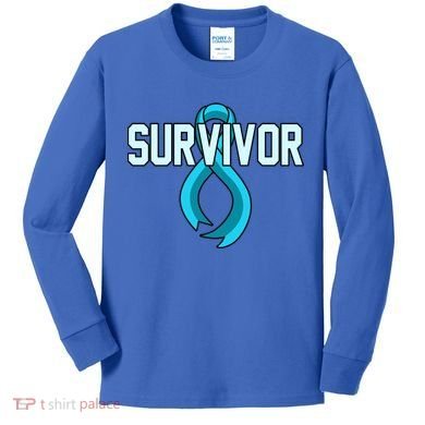 Survivor Prostate Cancer Awareness Blue Ribbon Graphic Gift Kids Long Sleeve Shirt