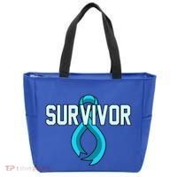 Survivor Prostate Cancer Awareness Blue Ribbon Graphic Gift Tote Bag thumb 0