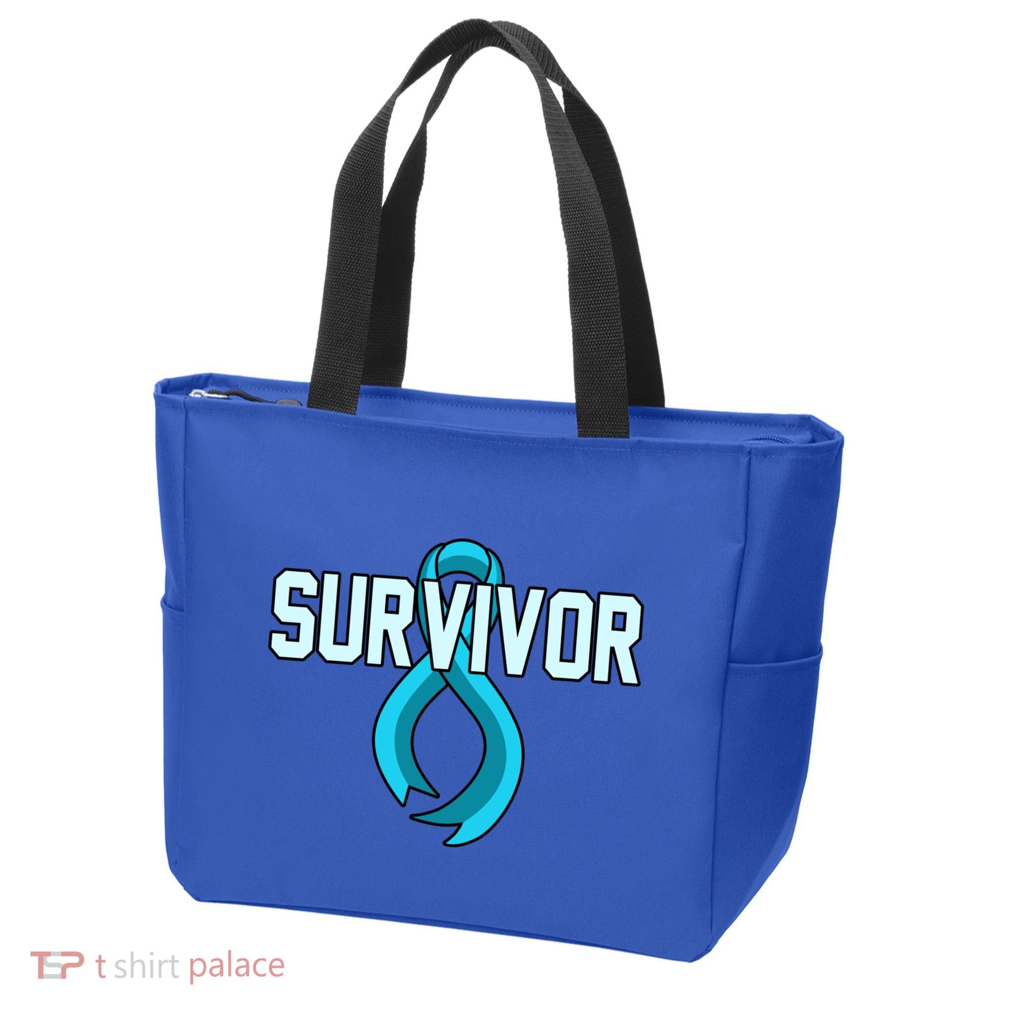 Survivor Prostate Cancer Awareness Blue Ribbon Graphic Gift Tote Bag