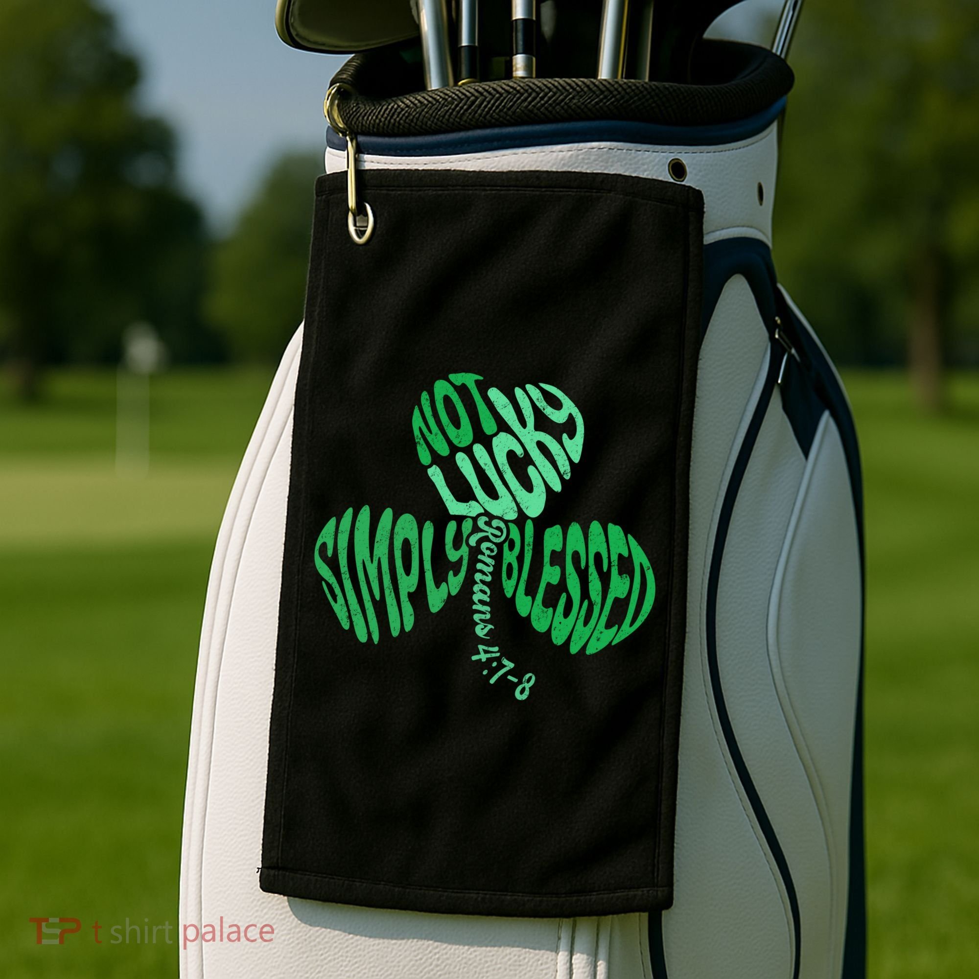 St Patrick's Clover Day Not Lucky Simply Blessed Romans 4:7-8 Golf Towel