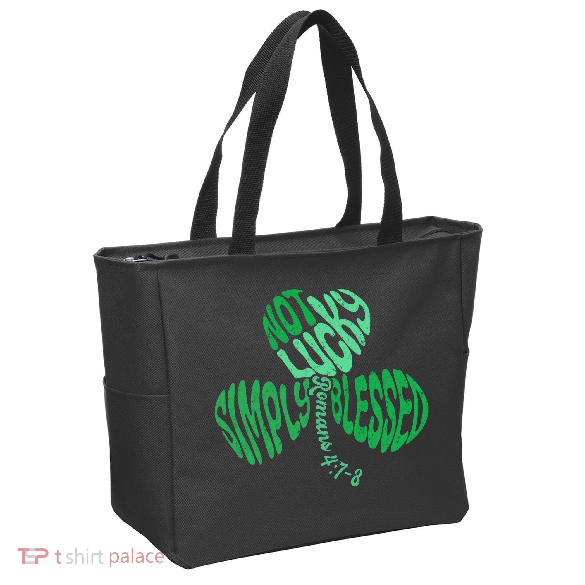 St Patrick's Clover Day Not Lucky Simply Blessed Romans 4:7-8 Tote Bag