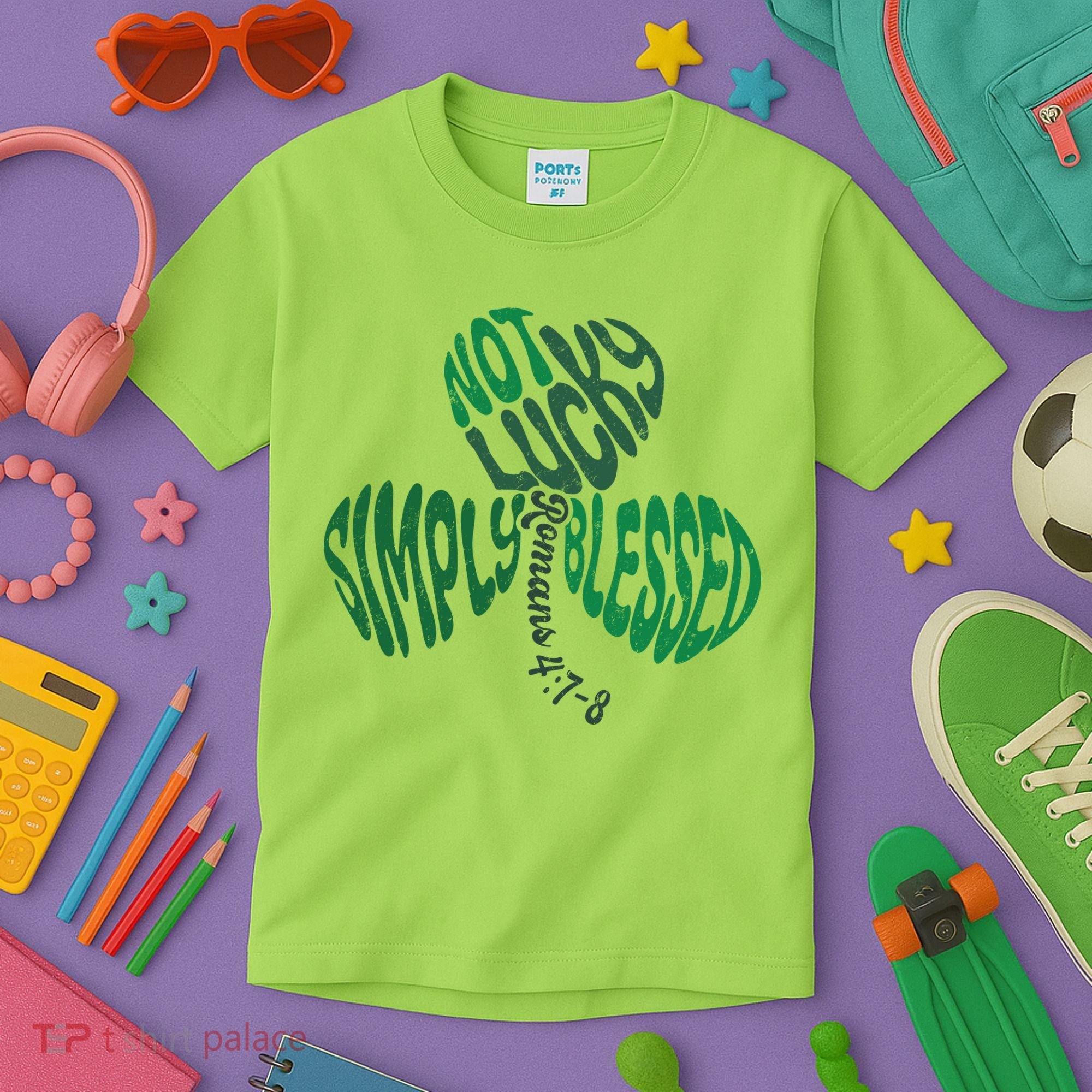 St Patrick's Clover Day Not Lucky Simply Blessed Romans 4:7-8 Kids T-Shirt