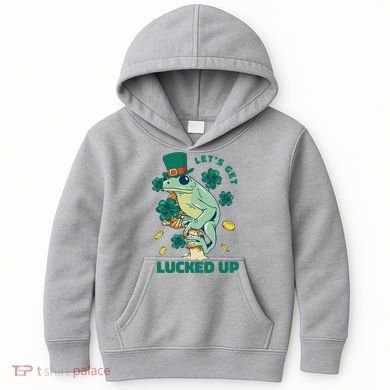 St Patricks Day Let's Get Lucked Up Frog Kids Hoodie
