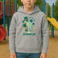 St Patricks Day Let's Get Lucked Up Frog Kids Hoodie thumb 2