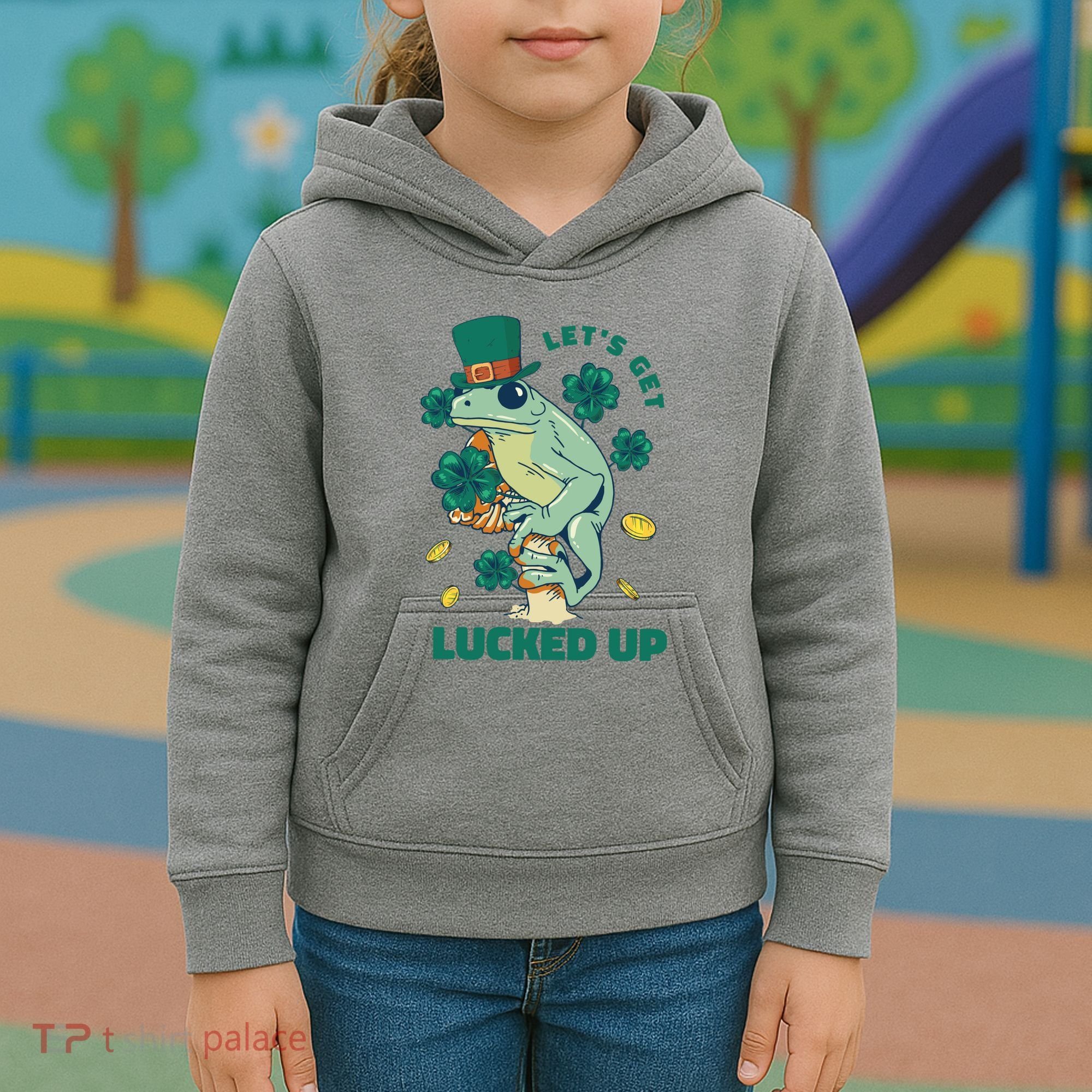 St Patricks Day Let's Get Lucked Up Frog Kids Hoodie