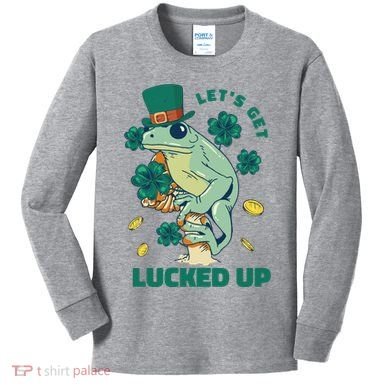 St Patricks Day Let's Get Lucked Up Frog Kids Long Sleeve Shirt