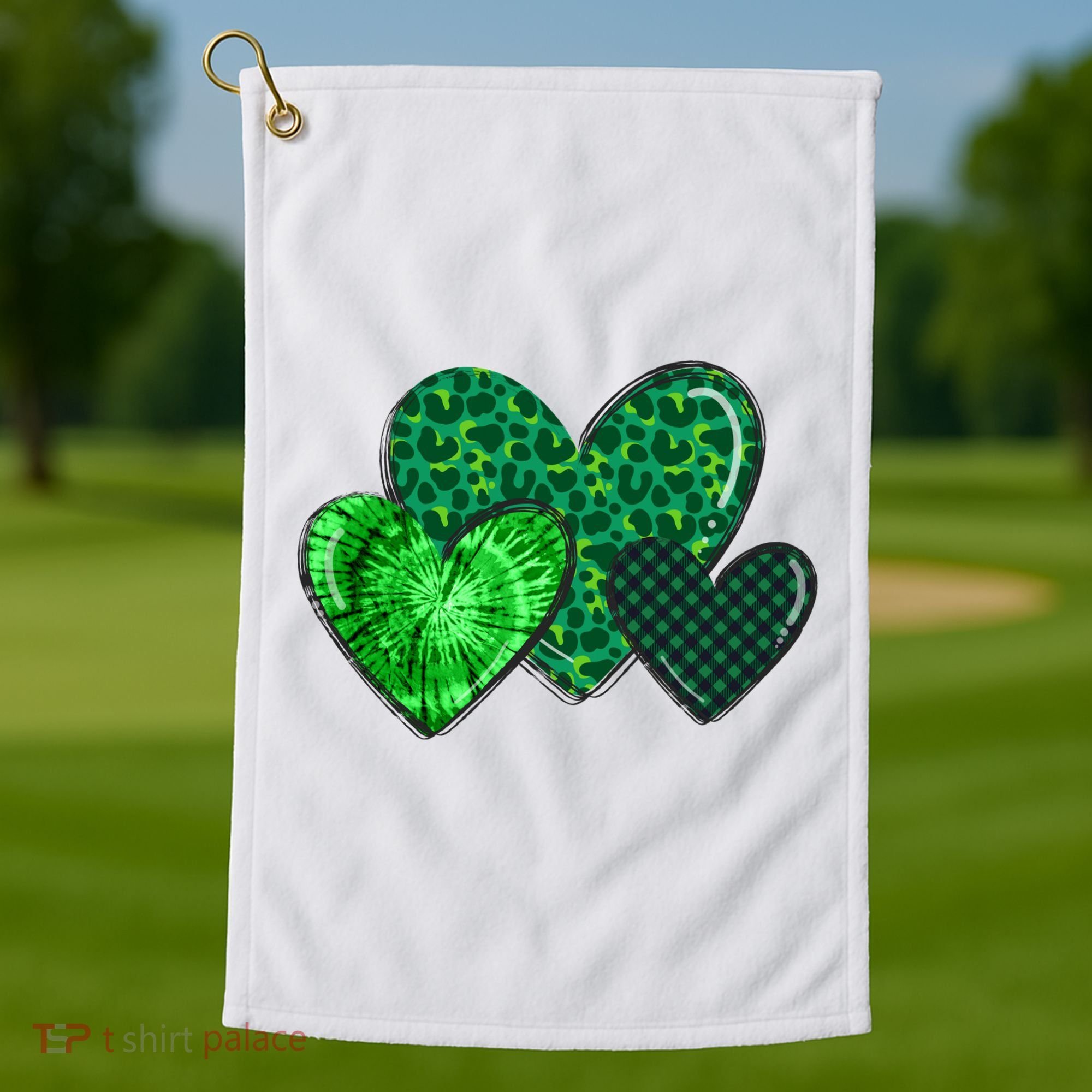 St Patricks Day Festive Heart Golf Towel